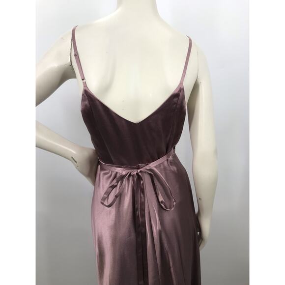 Birdy Grey Women's Dark Mauve Shiny Satin Wrap Formal Bridesmaid Dress Size M - Picture 7 of 14